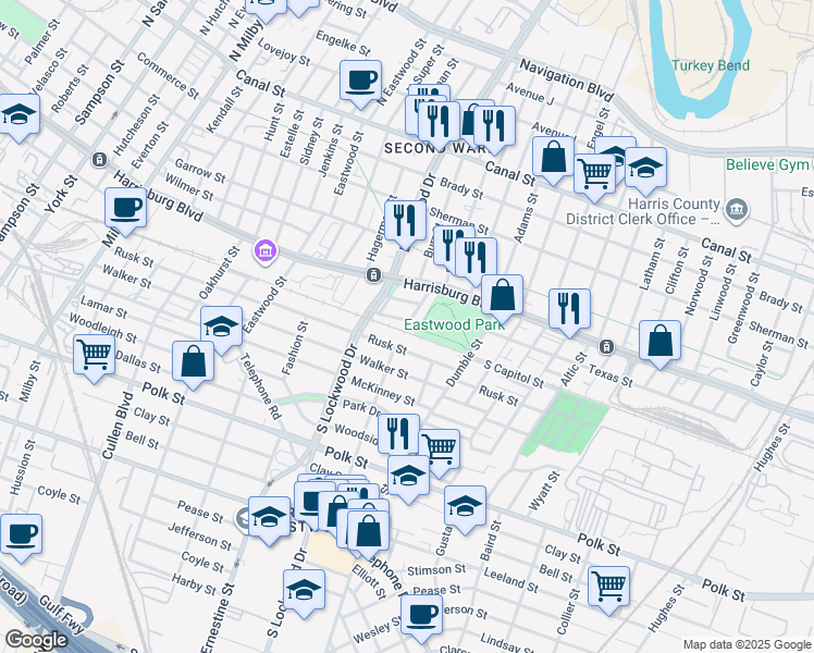 map of restaurants, bars, coffee shops, grocery stores, and more near 4720 Capitol Street in Houston
