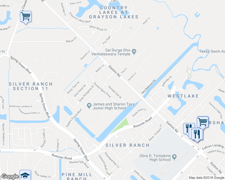 map of restaurants, bars, coffee shops, grocery stores, and more near 2335 Horned Owl Drive in Katy