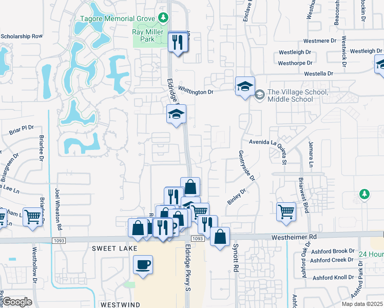 map of restaurants, bars, coffee shops, grocery stores, and more near 2255 Eldridge Parkway in Houston