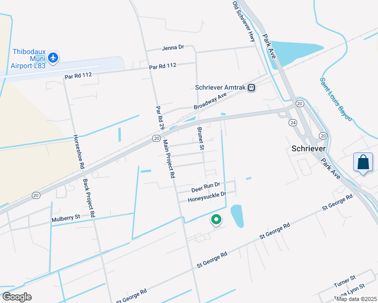 map of restaurants, bars, coffee shops, grocery stores, and more near 115 Saint Julian Street in Schriever