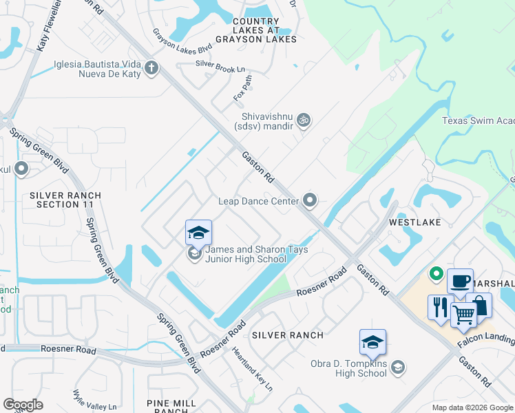 map of restaurants, bars, coffee shops, grocery stores, and more near 2335 Horned Owl Drive in Katy
