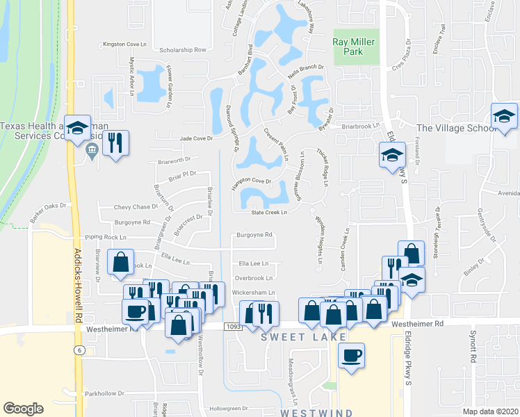 map of restaurants, bars, coffee shops, grocery stores, and more near 2411 Chatham Court in Houston