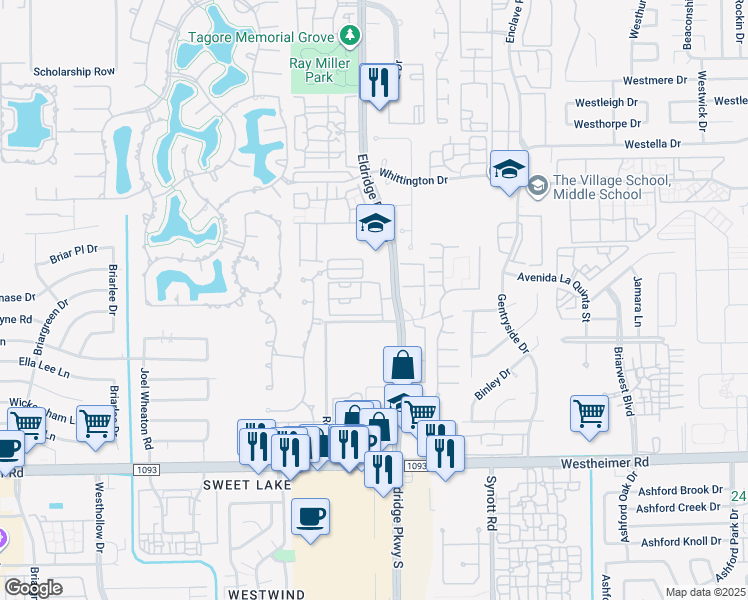 map of restaurants, bars, coffee shops, grocery stores, and more near 2250 Eldridge Parkway in Houston