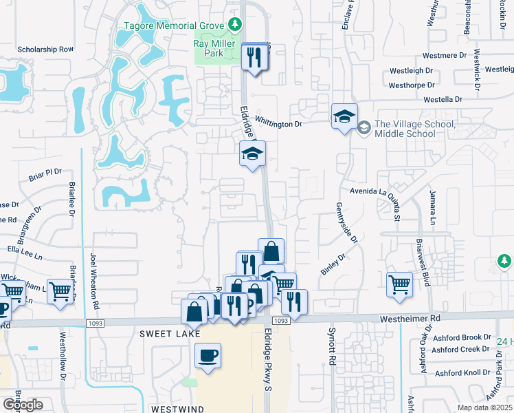 map of restaurants, bars, coffee shops, grocery stores, and more near 2250 Eldridge Parkway in Houston