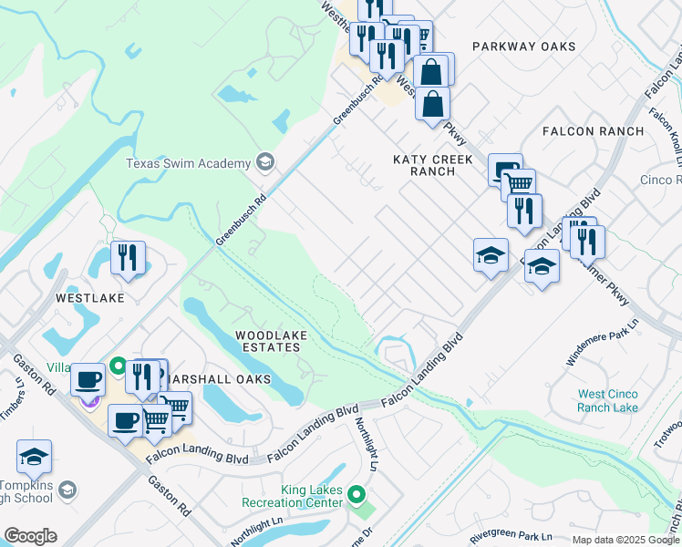 map of restaurants, bars, coffee shops, grocery stores, and more near 3510 Lilac Ranch Drive in Katy