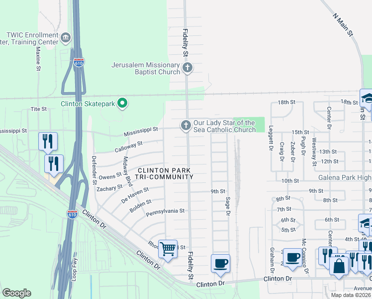 map of restaurants, bars, coffee shops, grocery stores, and more near 326 Clearwater Street in Houston
