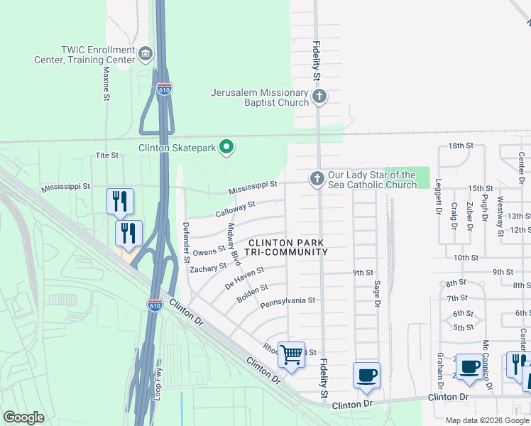 map of restaurants, bars, coffee shops, grocery stores, and more near 249 Georgia Street in Houston