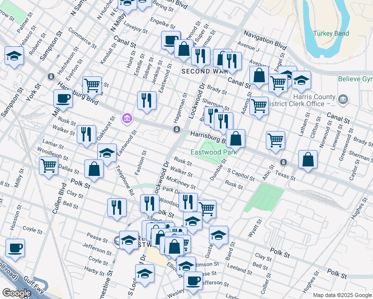 map of restaurants, bars, coffee shops, grocery stores, and more near 4720 Capitol Street in Houston