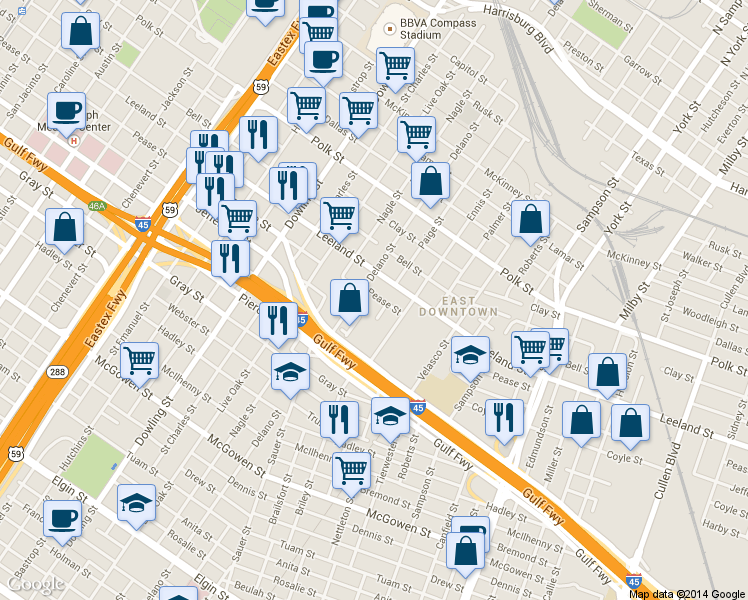 map of restaurants, bars, coffee shops, grocery stores, and more near 1729 Aden Mist Drive in Houston