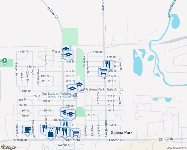 map of restaurants, bars, coffee shops, grocery stores, and more near 1425 13th Street in Galena Park