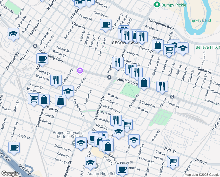 map of restaurants, bars, coffee shops, grocery stores, and more near 4700 Capitol Street in Houston