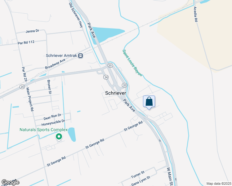 map of restaurants, bars, coffee shops, grocery stores, and more near Louisiana 24 in Schriever