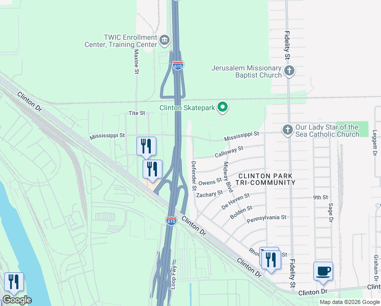 map of restaurants, bars, coffee shops, grocery stores, and more near in Houston