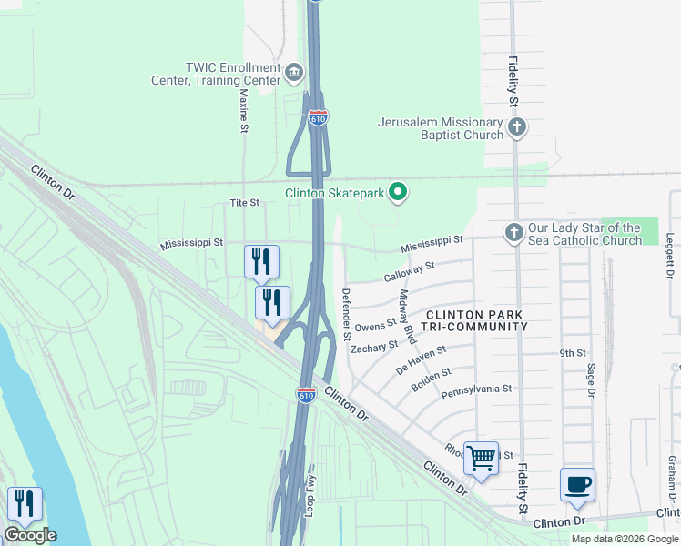 map of restaurants, bars, coffee shops, grocery stores, and more near in Houston