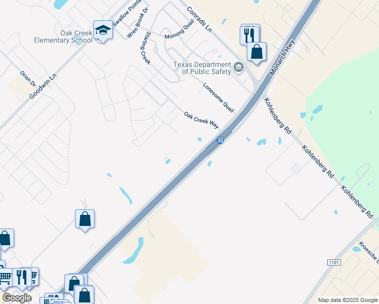 map of restaurants, bars, coffee shops, grocery stores, and more near 4261 Interstate 35 North Frontage Road in New Braunfels