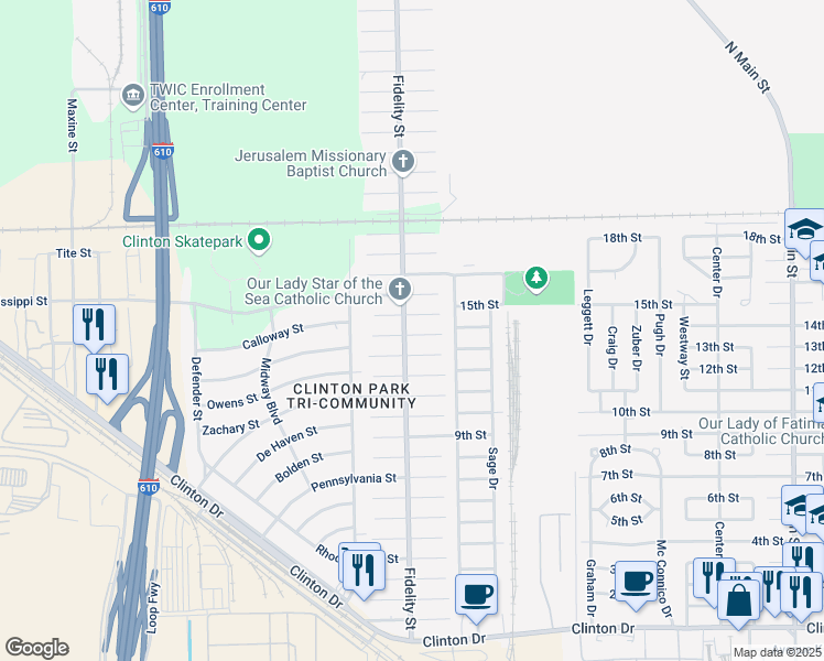 map of restaurants, bars, coffee shops, grocery stores, and more near 417 Cartersville Street in Houston