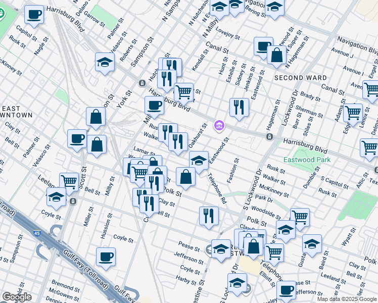 map of restaurants, bars, coffee shops, grocery stores, and more near 903 Oakhurst Street in Houston