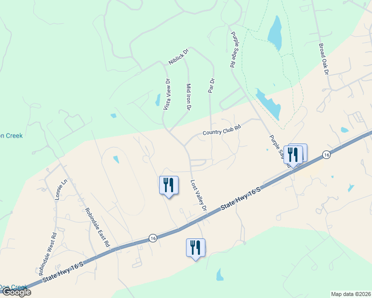 map of restaurants, bars, coffee shops, grocery stores, and more near Lost Valley Drive in Bandera County