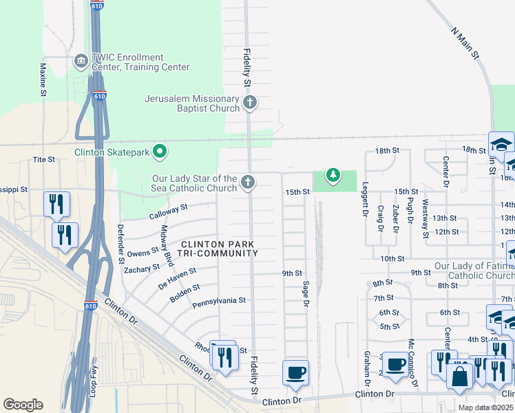 map of restaurants, bars, coffee shops, grocery stores, and more near 417 Cartersville Street in Houston
