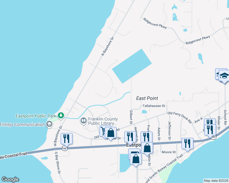 map of restaurants, bars, coffee shops, grocery stores, and more near 137 Daisey Street in Eastpoint