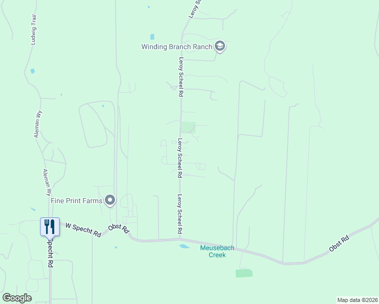 map of restaurants, bars, coffee shops, grocery stores, and more near 30050 Leroy Scheel Road in Bulverde