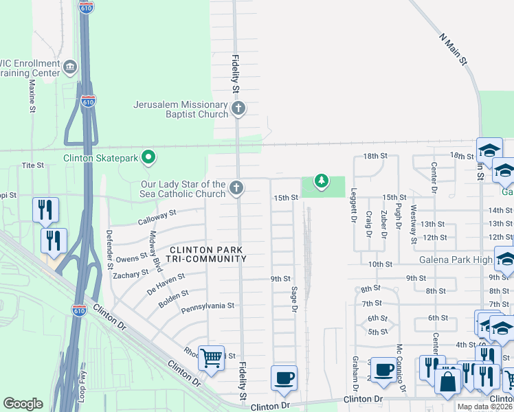 map of restaurants, bars, coffee shops, grocery stores, and more near 426 Mississippi Street in Houston