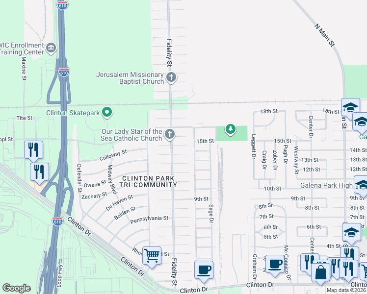 map of restaurants, bars, coffee shops, grocery stores, and more near 426 Mississippi Street in Houston