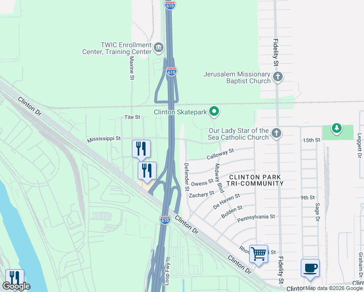 map of restaurants, bars, coffee shops, grocery stores, and more near in Houston