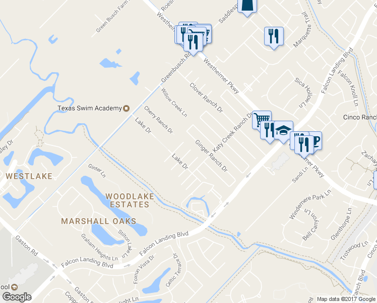 map of restaurants, bars, coffee shops, grocery stores, and more near 3510 Lilac Ranch Drive in Katy