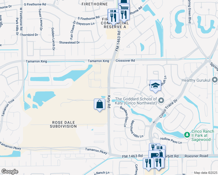 map of restaurants, bars, coffee shops, grocery stores, and more near 2822 Ember Pass Lane in Katy