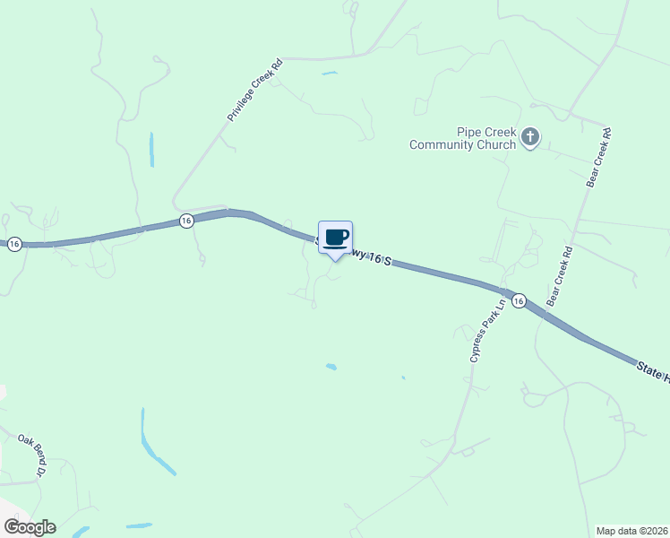 map of restaurants, bars, coffee shops, grocery stores, and more near 6150 Texas 16 in Pipe Creek