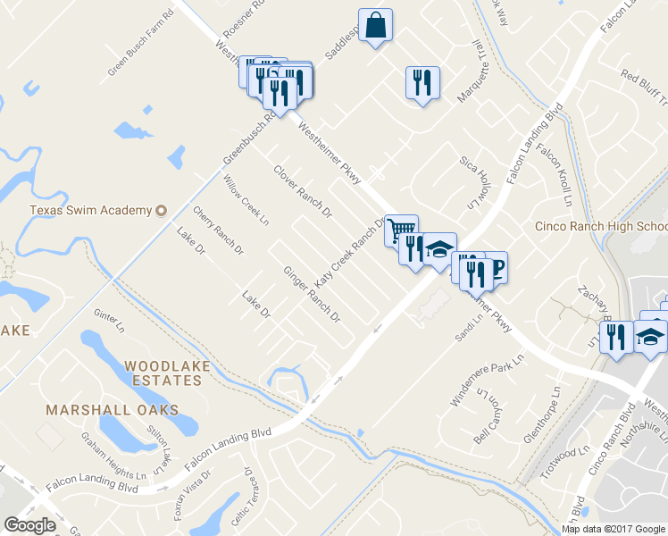 map of restaurants, bars, coffee shops, grocery stores, and more near 25018 Florina Ranch Drive in Katy
