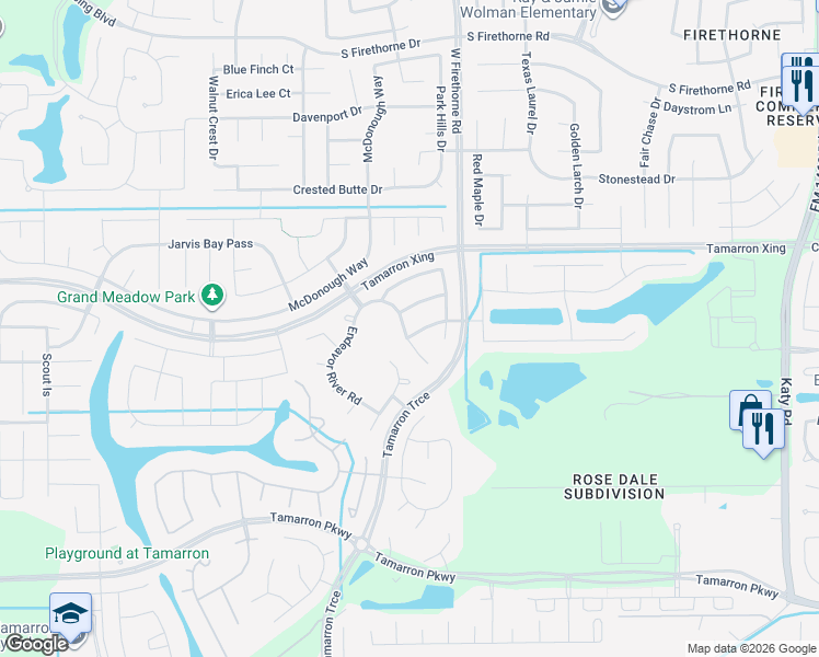 map of restaurants, bars, coffee shops, grocery stores, and more near 3038 Francisco Bay Place in Katy