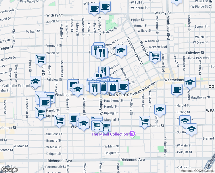 map of restaurants, bars, coffee shops, grocery stores, and more near 2506 Ralph Street in Houston