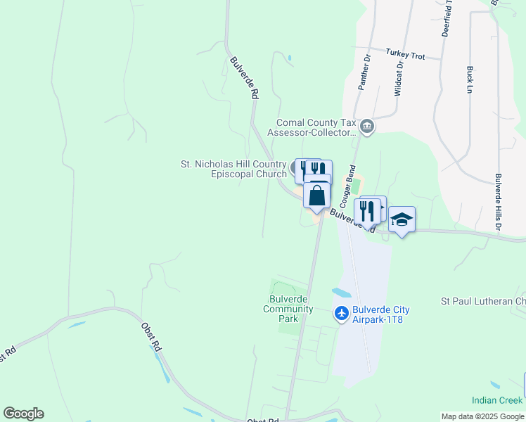 map of restaurants, bars, coffee shops, grocery stores, and more near 2188 Bulverde Road in Bulverde
