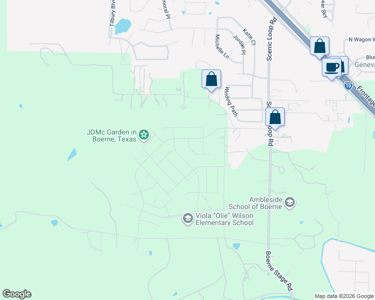 map of restaurants, bars, coffee shops, grocery stores, and more near 14 Vallerie Lane in Boerne