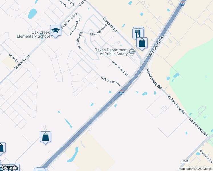 map of restaurants, bars, coffee shops, grocery stores, and more near 4261 North Interstate 35 Frontage Road in New Braunfels