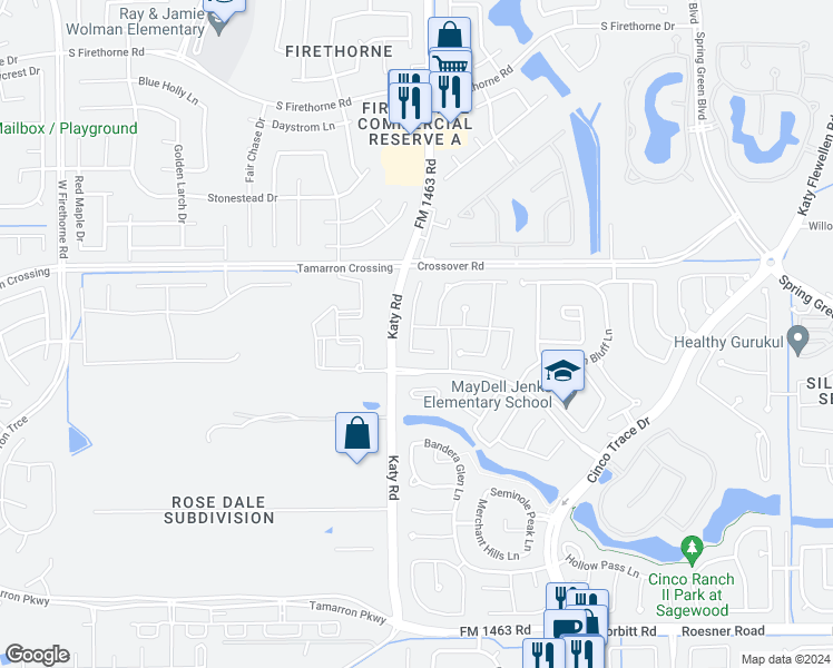 map of restaurants, bars, coffee shops, grocery stores, and more near 27927 Genesis Manor Lane in Katy