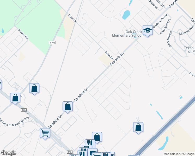 map of restaurants, bars, coffee shops, grocery stores, and more near 2867 Goodwin Lane in New Braunfels