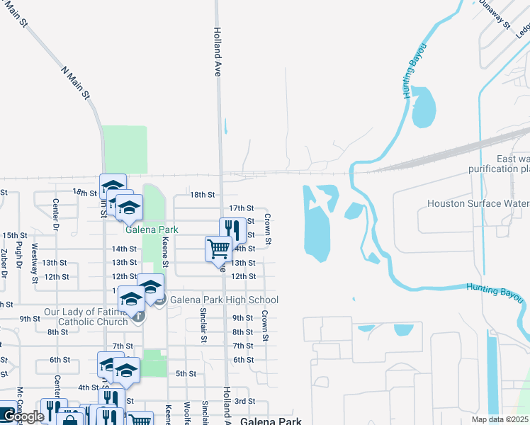 map of restaurants, bars, coffee shops, grocery stores, and more near 1039 17th Street in Galena Park