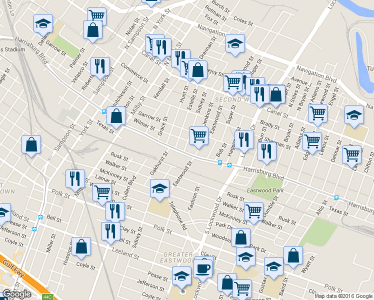 map of restaurants, bars, coffee shops, grocery stores, and more near 4306 Wilmer Street in Houston