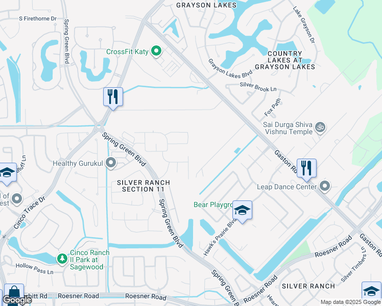 map of restaurants, bars, coffee shops, grocery stores, and more near 2807 Oakdale Landing Court in Katy