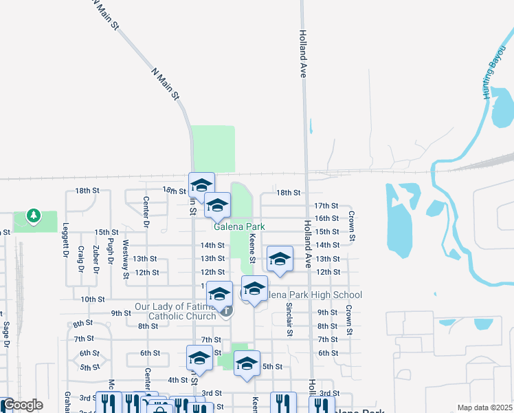 map of restaurants, bars, coffee shops, grocery stores, and more near 1706 Wolfe Street in Galena Park