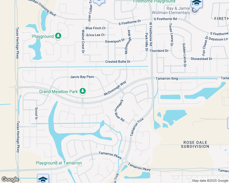map of restaurants, bars, coffee shops, grocery stores, and more near 3111 McDonough Way in Katy