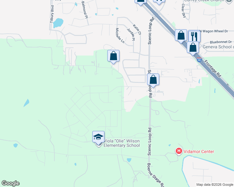 map of restaurants, bars, coffee shops, grocery stores, and more near 14 Vallerie Lane in Boerne