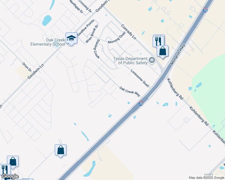 map of restaurants, bars, coffee shops, grocery stores, and more near 2922 Post Oak Circle in New Braunfels