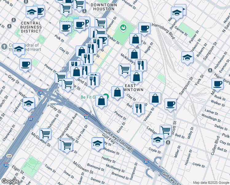 map of restaurants, bars, coffee shops, grocery stores, and more near 1416 Nagle Street in Houston