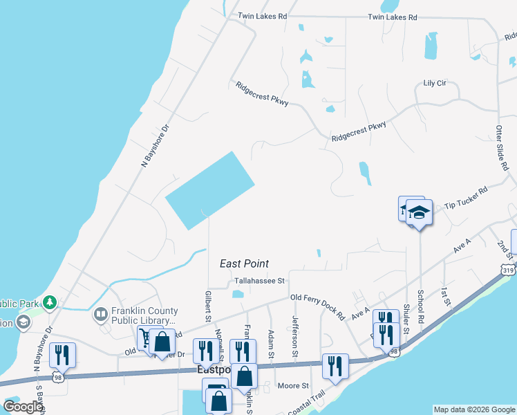 map of restaurants, bars, coffee shops, grocery stores, and more near 6th Street East in Saint George Island