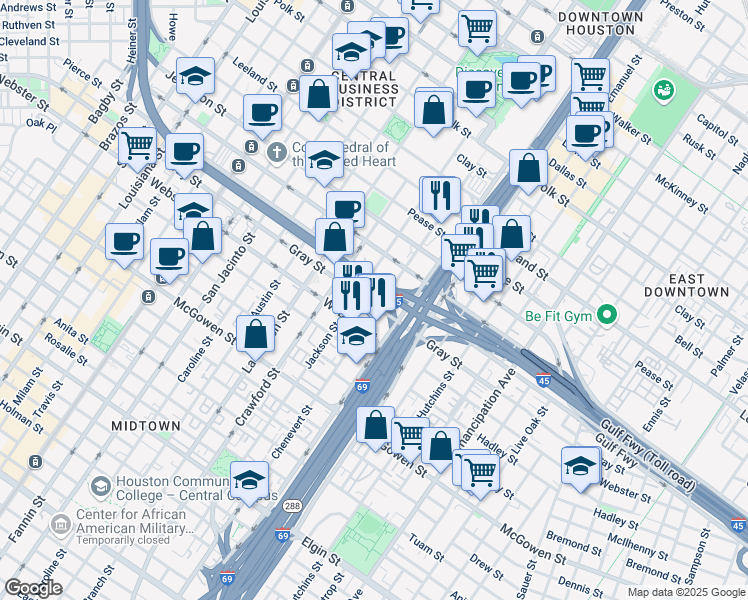 map of restaurants, bars, coffee shops, grocery stores, and more near 2082 Chenevert Street in Houston
