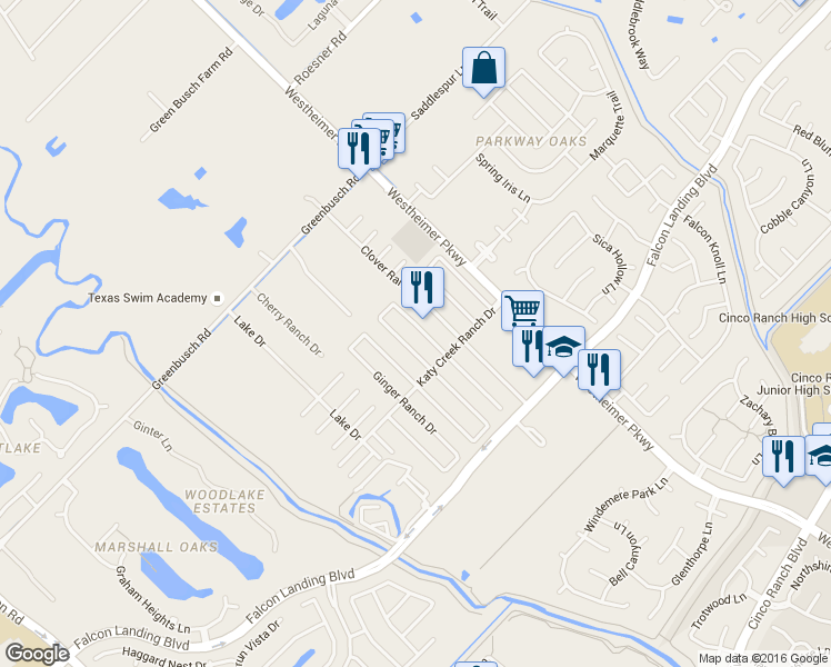 map of restaurants, bars, coffee shops, grocery stores, and more near 25135 Diamond Ranch Drive in Katy